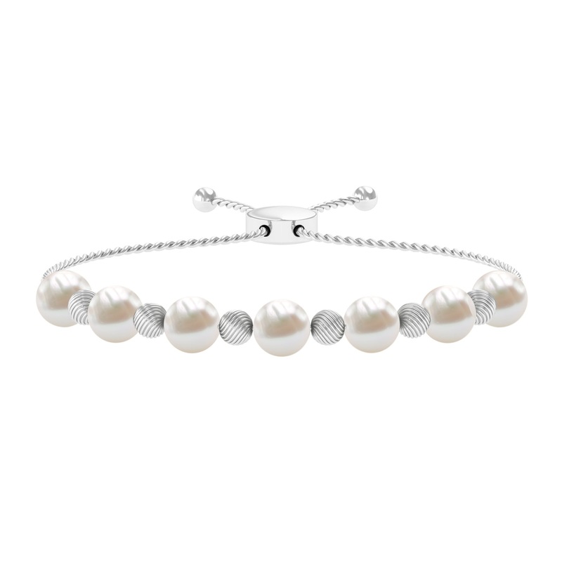 Freshwater Pearl Bolo Bracelet with Gold Textured Beaded