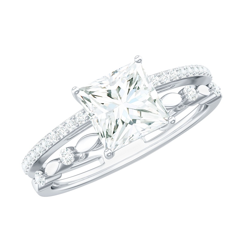 Princess Cut Moissanite Solitaire Engagement Ring in Gold