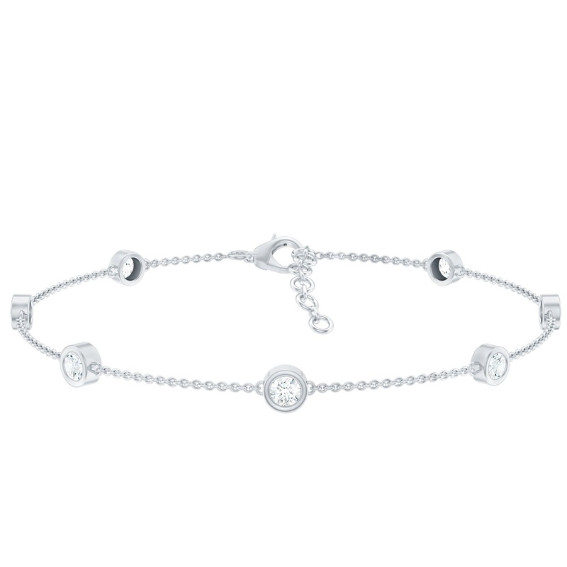 Round Cut Certified Moissanite Chain Bracelet in Bezel Setting