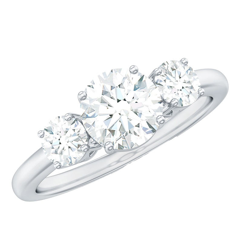 Round Cut Certified Moissanite Three Stone Engagement Ring for Women