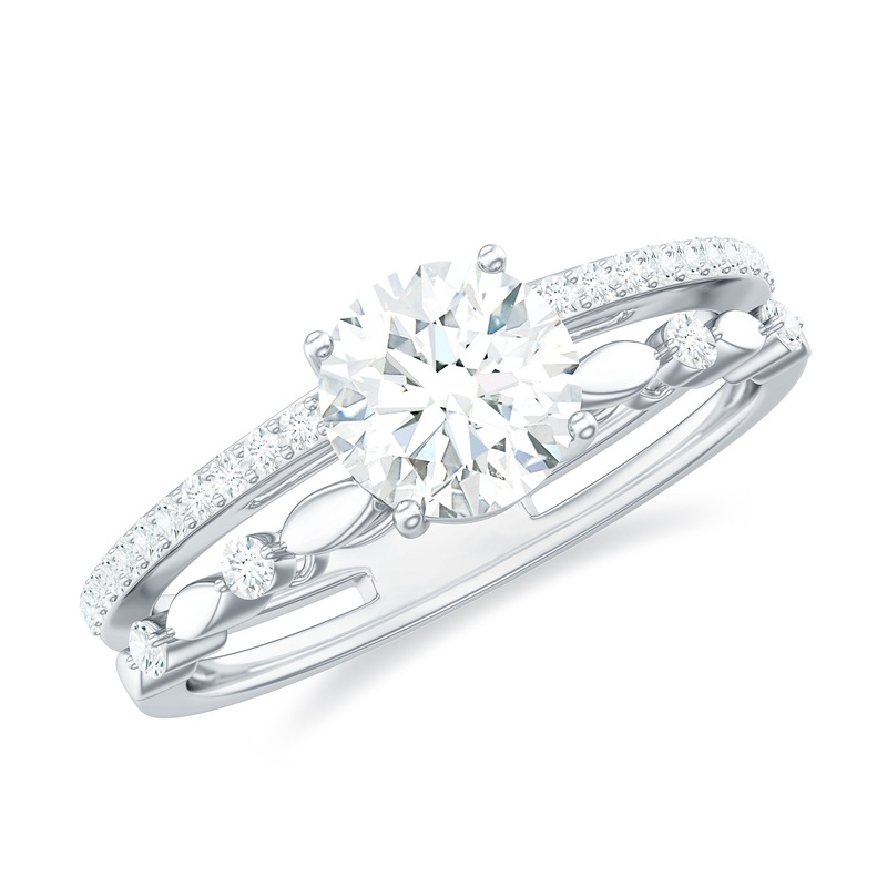 Round Shape Moissanite Solitaire Engagement Ring in Gold
