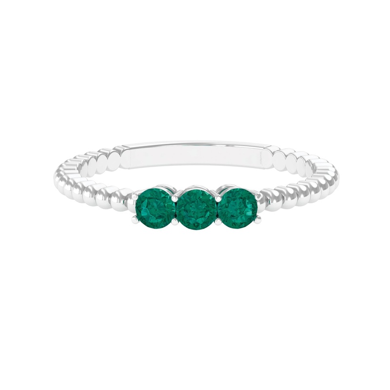 0.25 CT Three Stone Emerald Promise Ring with Beaded Details