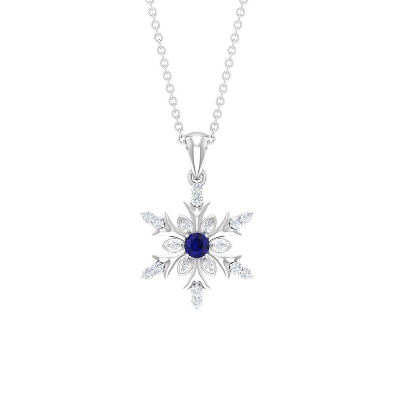 0.5 CT Contemporary Blue Sapphire and Diamond Snowflake Pendant Necklace