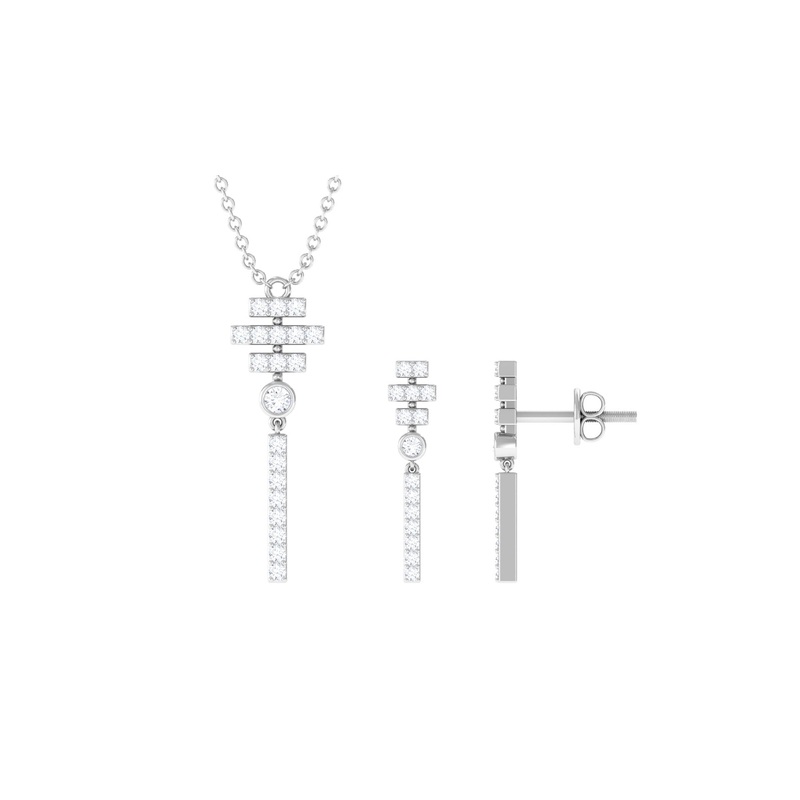 1/2 CT Natural Diamond Contemporary Dangle Pendant Earrings Set
