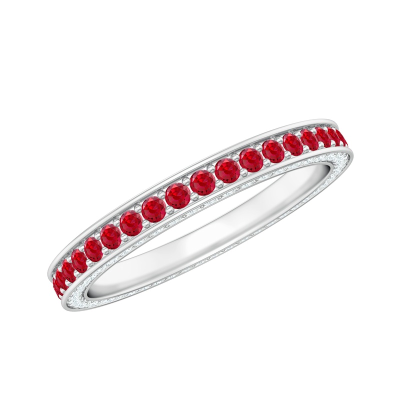 1 CT Lab-Created Ruby Eternity Band Ring with Moissanite