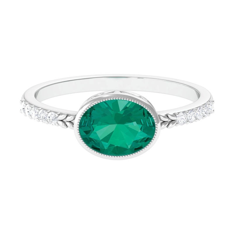 1 CT Oval Cut Emerald East West Engagement Ring with Diamond