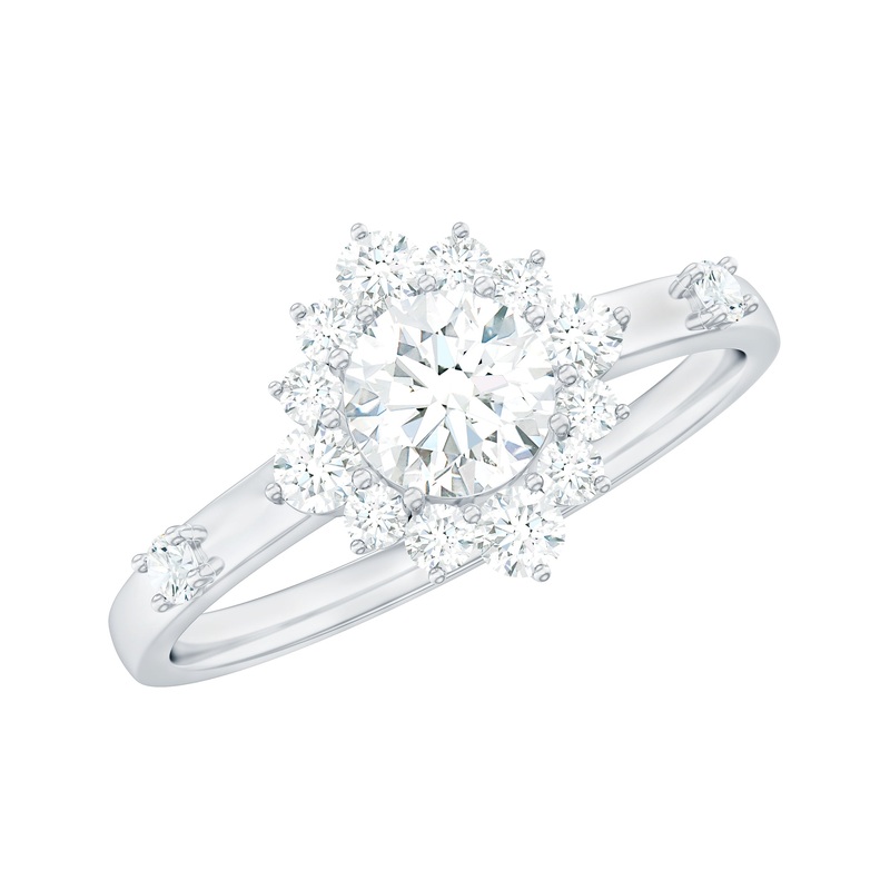1 CT Round Moissanite Engagement Ring with Halo