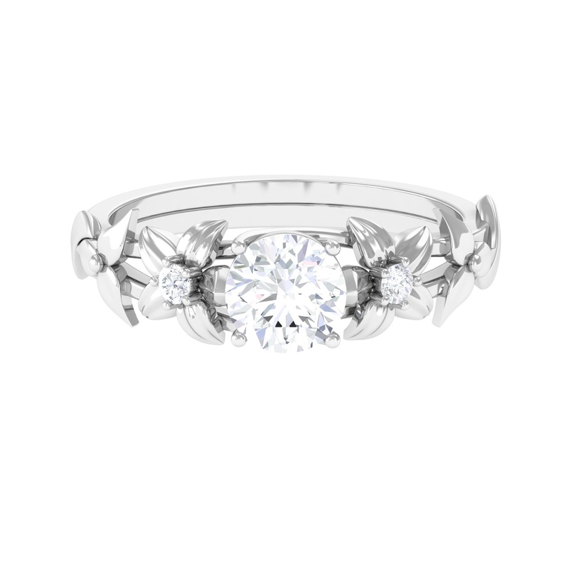 1 CT Round Moissanite Gold Flower Engagement Ring