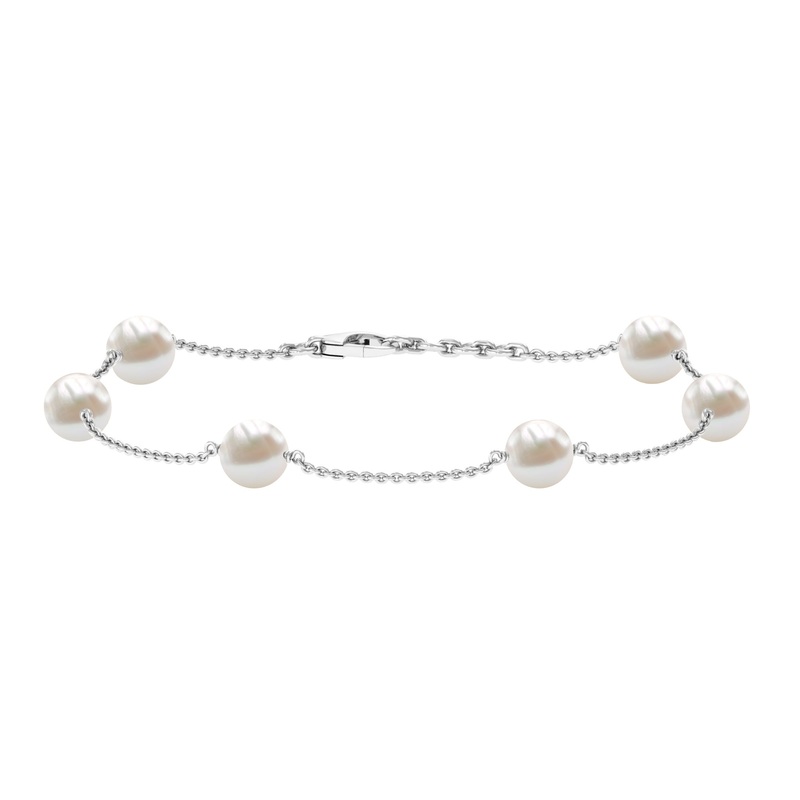 Freshwater Pearl and Gold Station Chain Bracelet