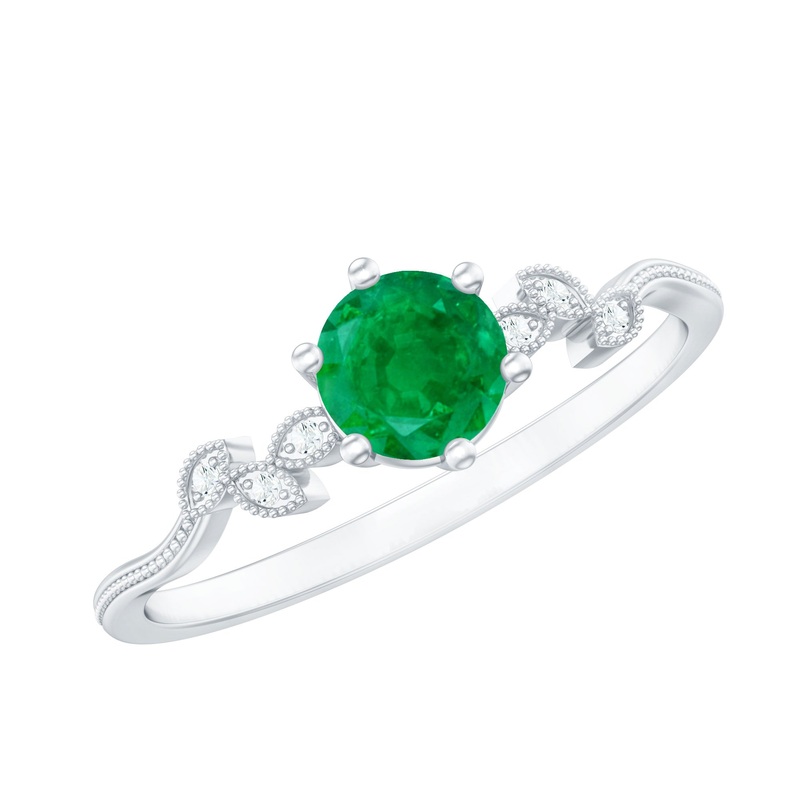 Real Emerald and Diamond Leaf Promise Ring