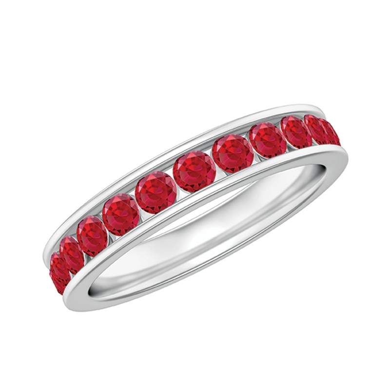 Round Created Ruby Full Eternity Ring in Channel Setting