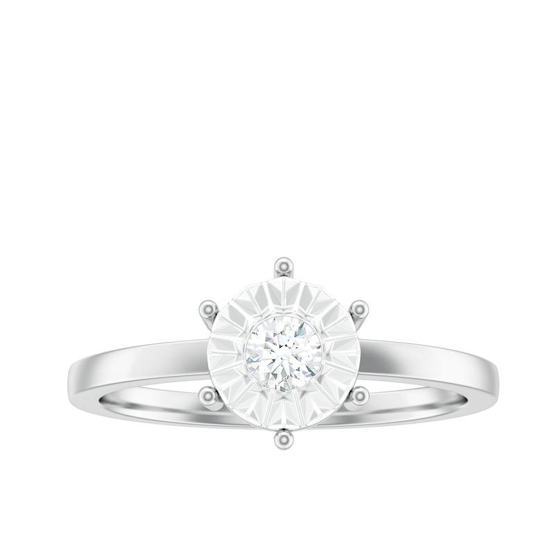 Round Cut Genuine Diamond Solitaire Ring in Illusion Setting