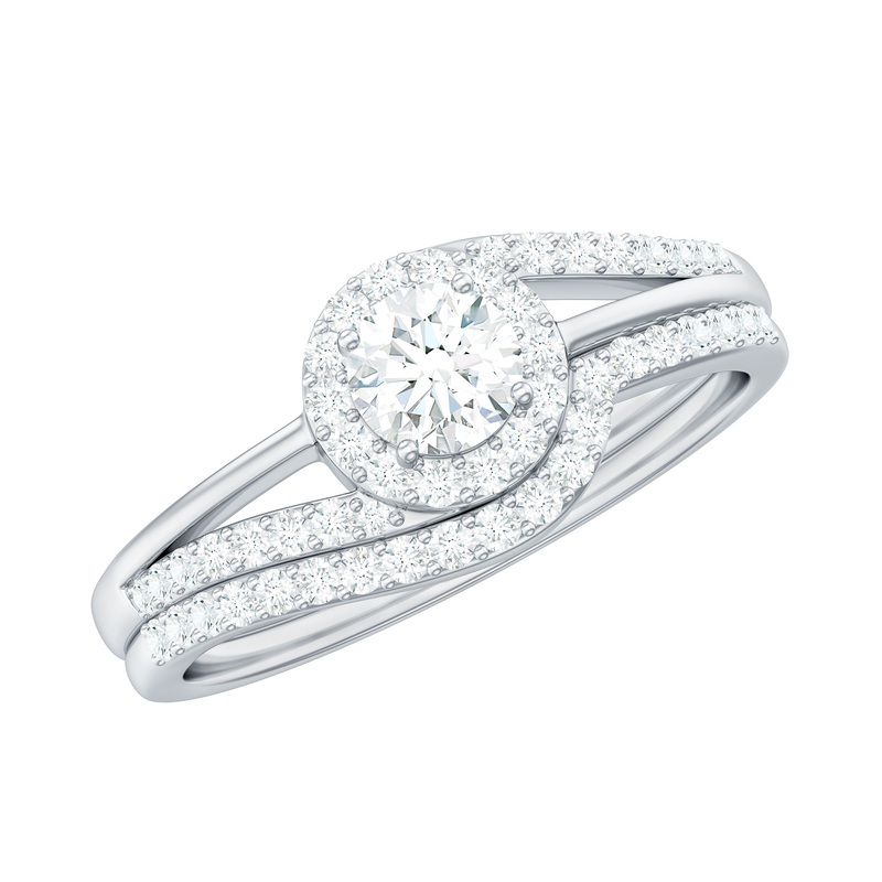 Round Moissanite Bypass Wedding Ring Set in Gold