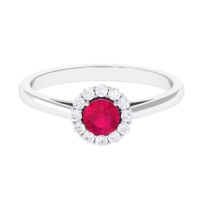 Round Ruby and Diamond Halo Engagement Ring