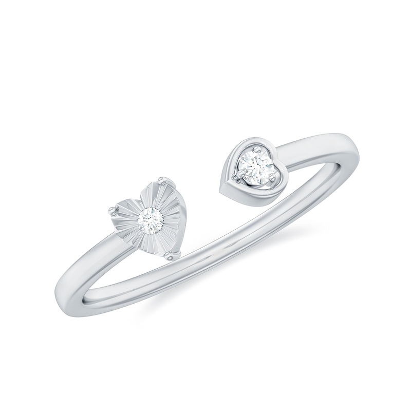 Round Shape Natural Diamond Heart Cuff Ring in Gold