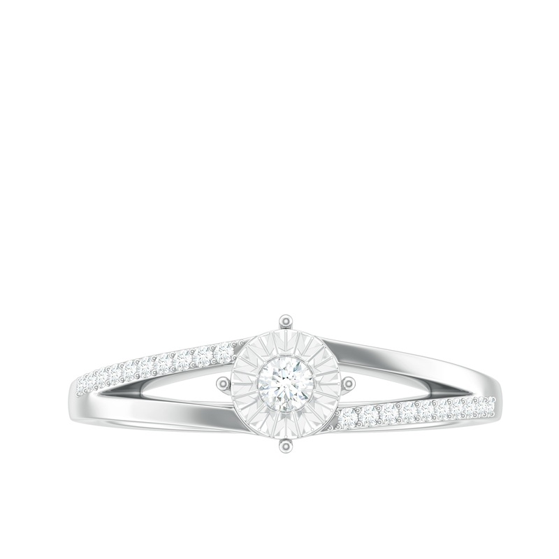 Spilt Shank Round Diamond Engagement Ring in Illusion Setting