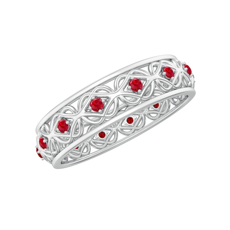 Vintage Inspired Created Ruby Celtic Knot Full Eternity Band Ring in Gold