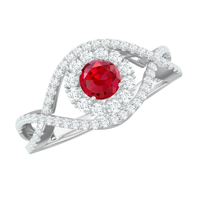 1 CT Lab-Created Ruby and Diamond Crossover Engagement Ring