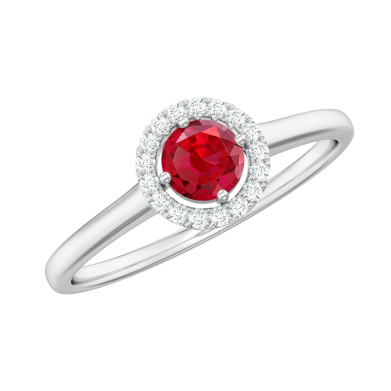 Elegant Lab Grown Ruby Promise Ring with Diamond Halo