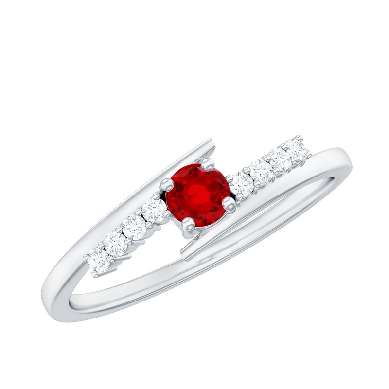 Minimal Lab Grown Ruby and Diamond Bypass Promise Ring