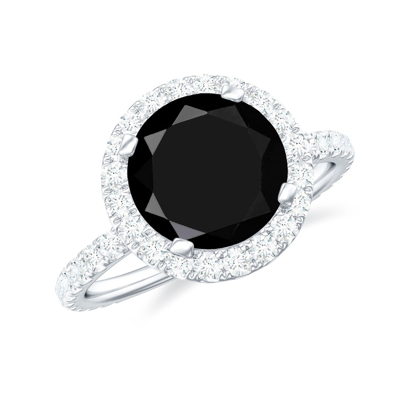 Real Black Onyx Classic Halo Engagement Ring with Diamond
