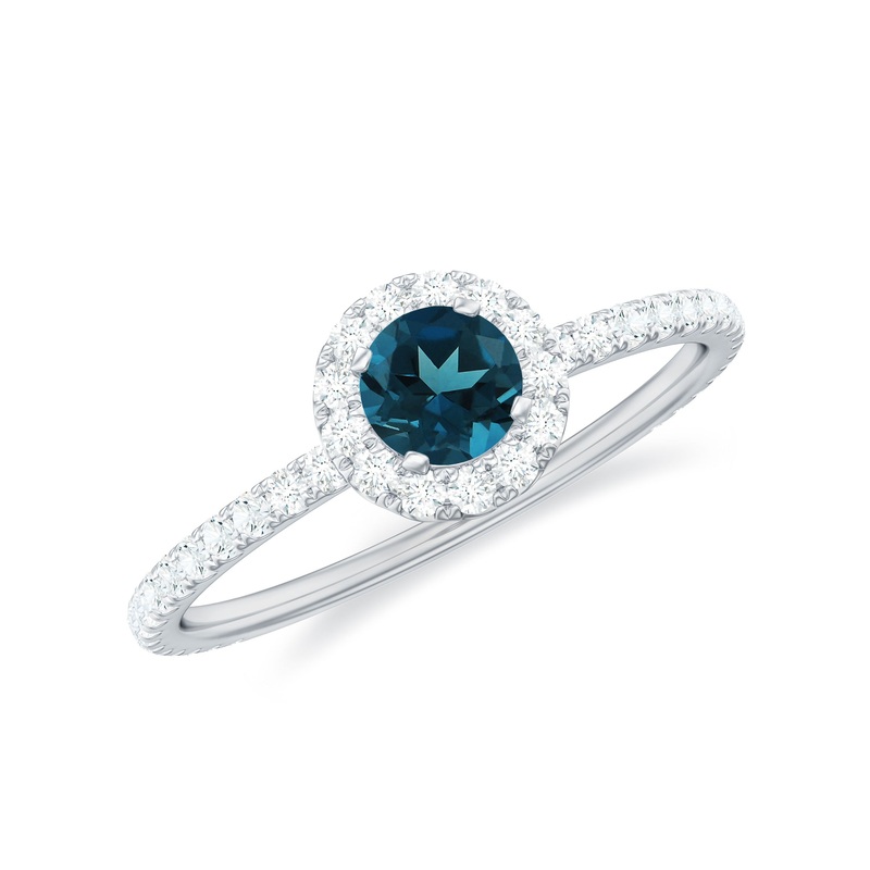 Round London Blue Topaz Minimal Engagement Ring with Diamond