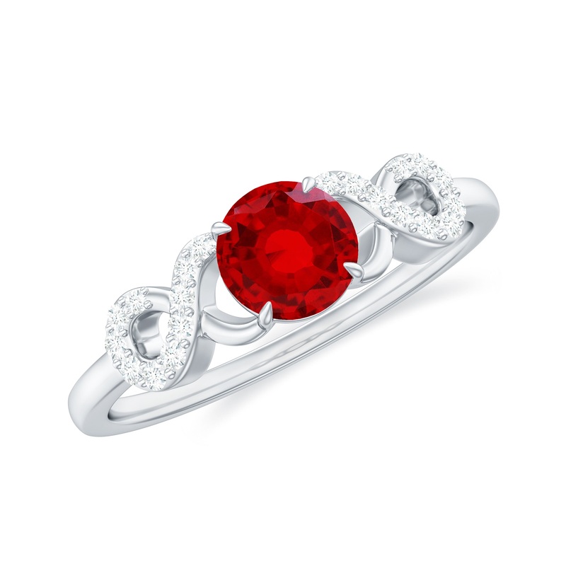 Round Shape Lab Grown Ruby Solitaire Infinity Ring with Diamond