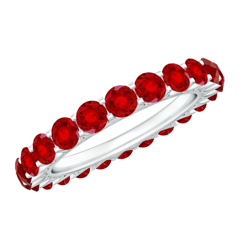 Shared Prong Set Round Created Ruby Full Eternity Band Ring