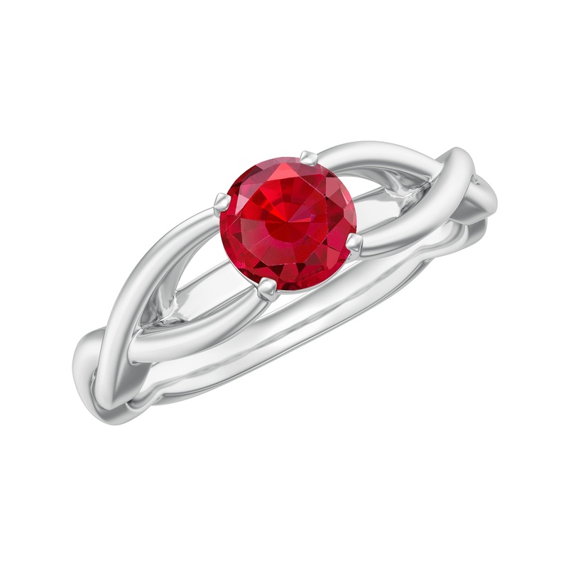 Solitaire Created Ruby Crossover Ring with Surprise Diamond
