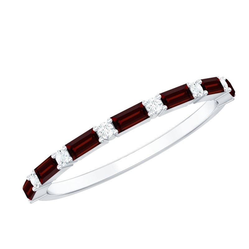 0.75 CT Baguette Garnet and Diamond Half Eternity Stackable Ring