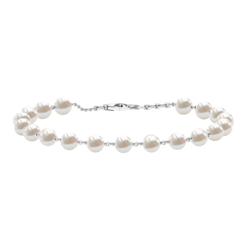 8 MM Round Freshwater Pearl Station Chain Bracelet