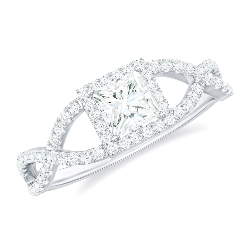 Princess Cut Moissanite Crossover Engagement Ring in Gold