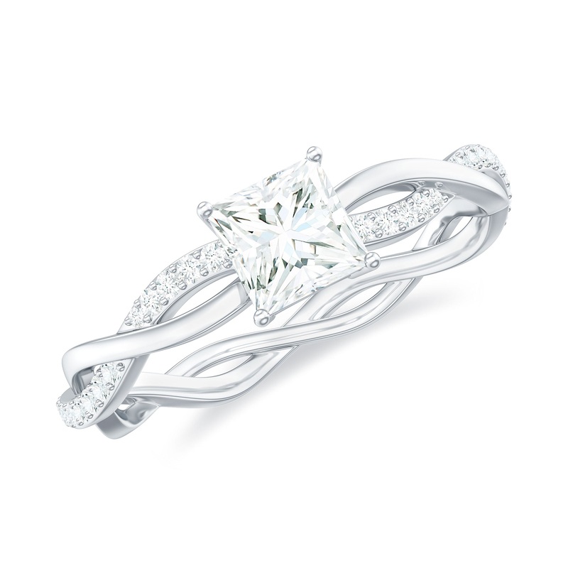 Princess Cut Moissanite Solitaire Braided Promise Ring