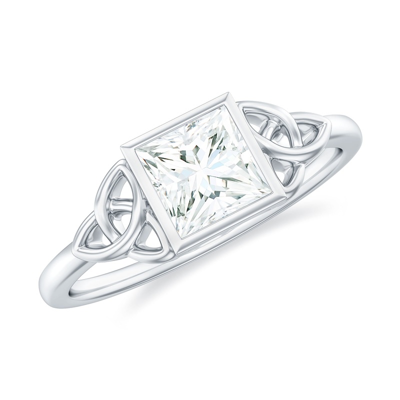 Princess Cut Moissanite Solitaire Celtic Ring in Bezel Setting