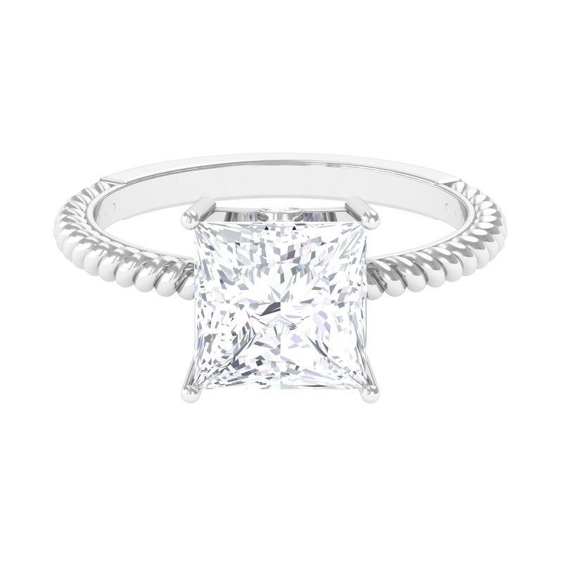 Princess Cut Moissanite Solitaire Ring with Gold Twisted Rope