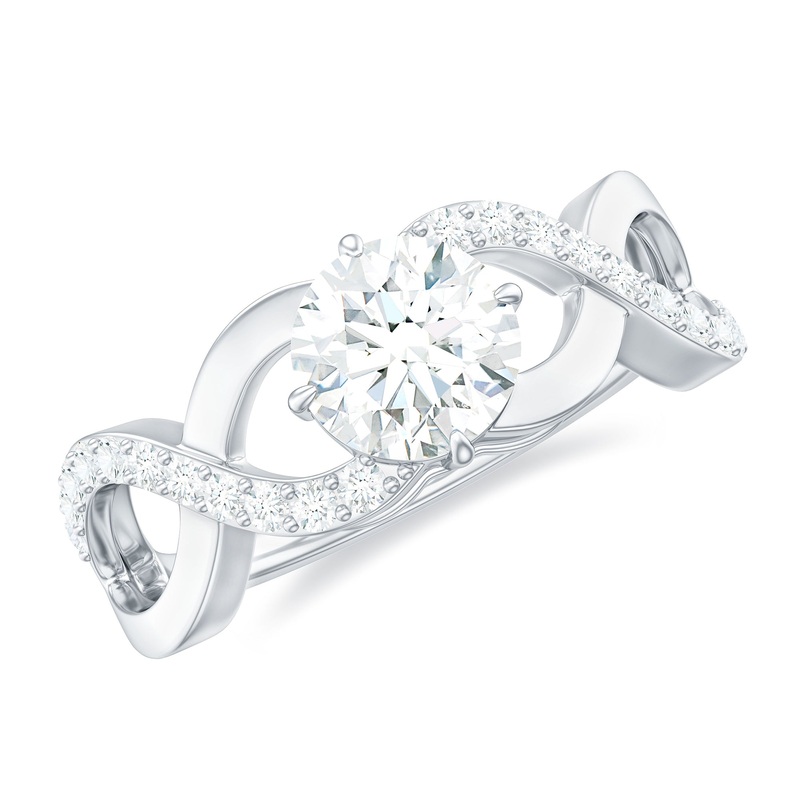 Round Cut Certified Moissanite Infinity Style Engagement Ring