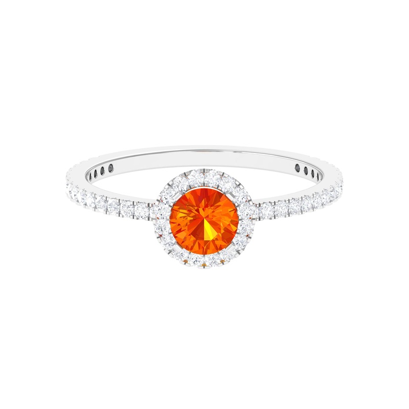 Round Orange Sapphire Halo Engagement Ring with Diamond