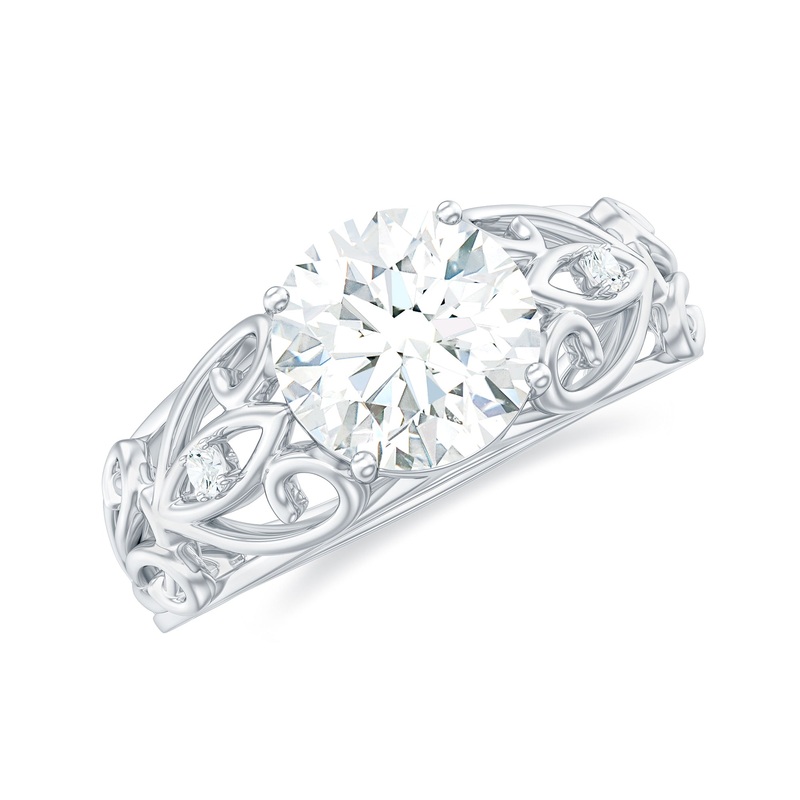 Round Shape Moissanite Solitaire Antique Style Ring in Gold