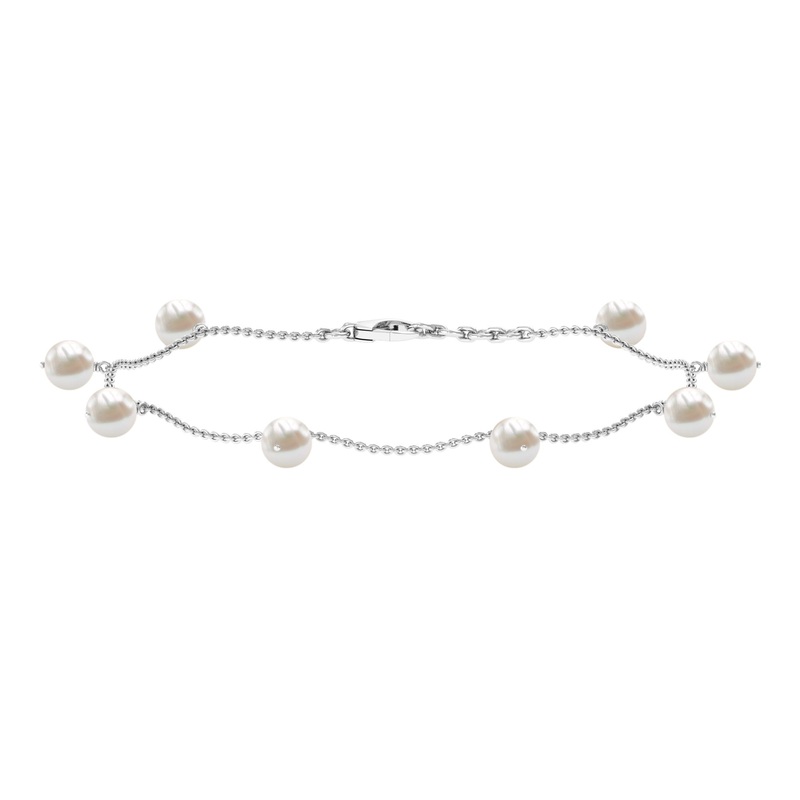 Round Shape Natural Freshwater Pearl Chain Charm Bracelet