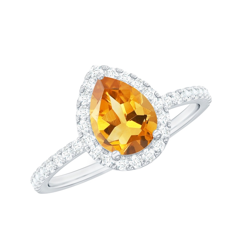 1.5 CT Citrine Teardrop Ring with Diamond Halo
