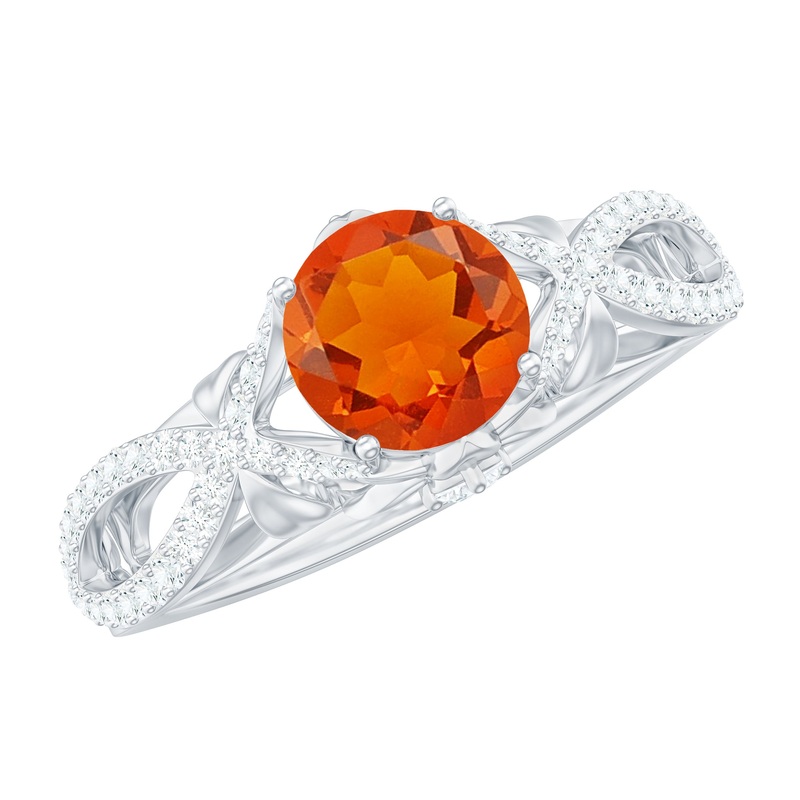 1 CT Fire Opal Crossover Engagement Ring with Diamond