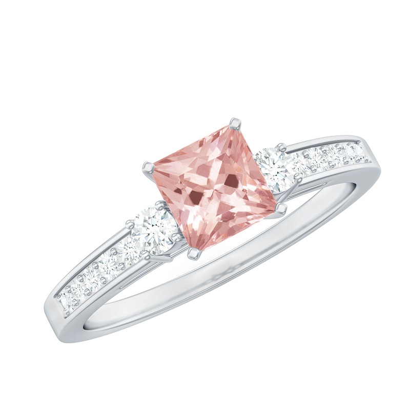 1 CT Princess Cut Morganite Classic Engagement Ring with Diamond