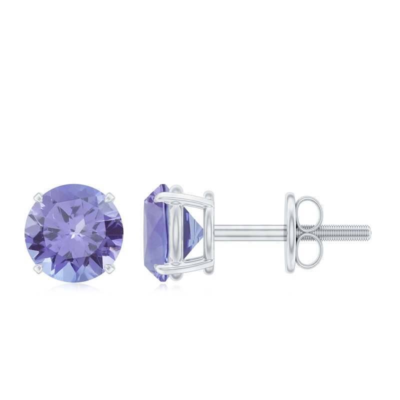 1 CT Round Cut Tanzanite Solitaire Stud Earrings in Gold