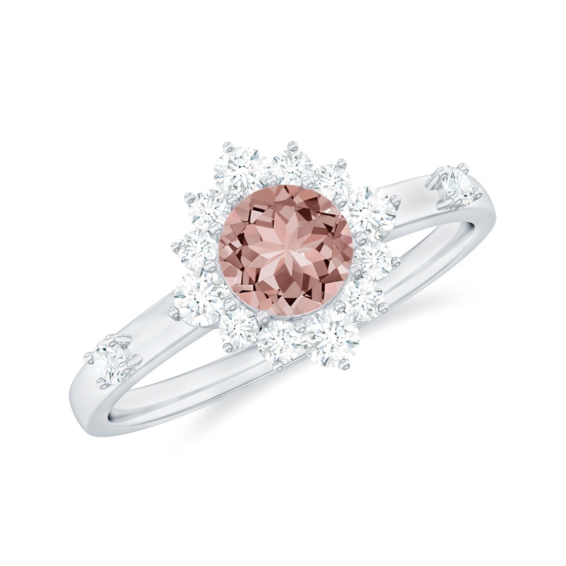1 CT Round Morganite and Diamond Halo Engagement Ring