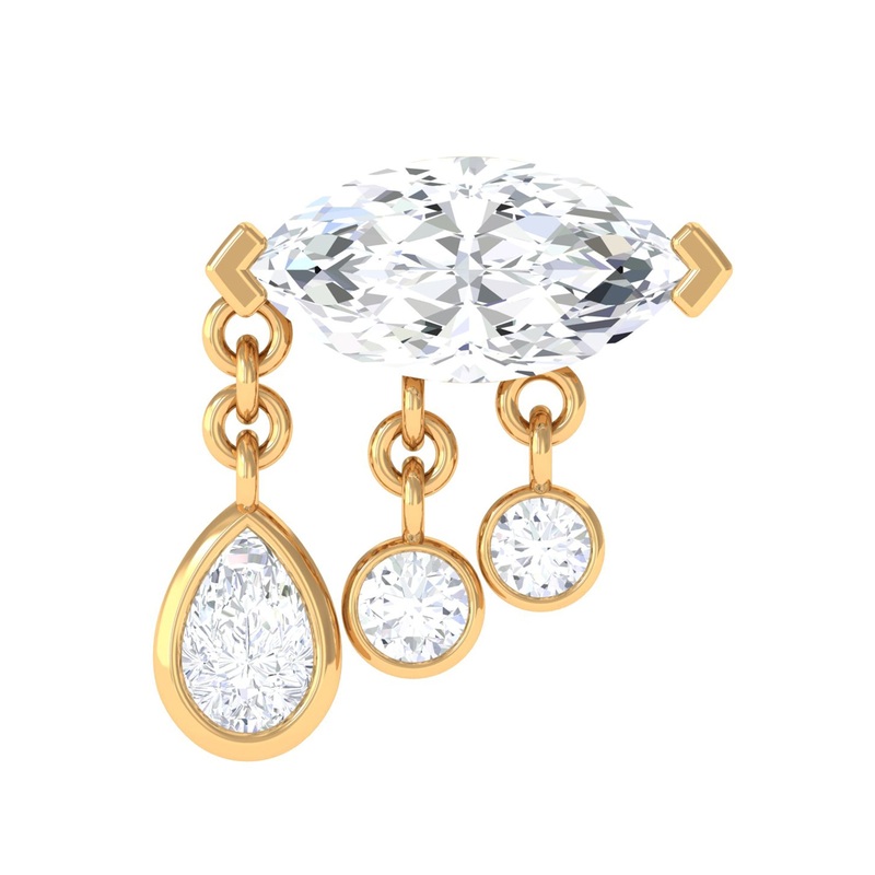 Marquise Cut Moissanite Cartilage Dangle Earring in Gold