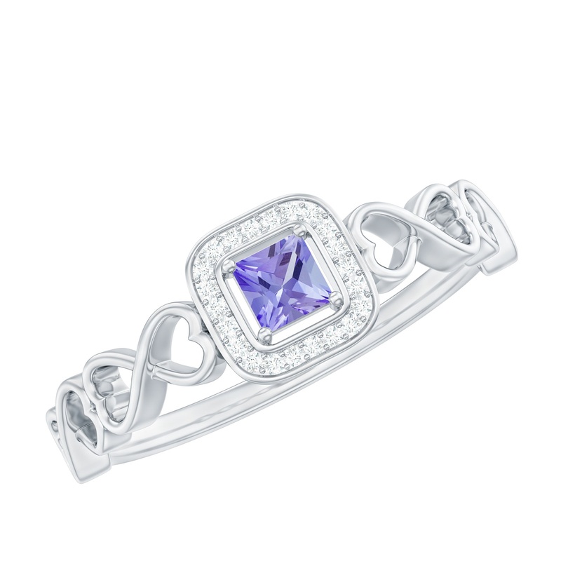 Princess Cut Tanzanite Infinity Heart Ring with Diamond