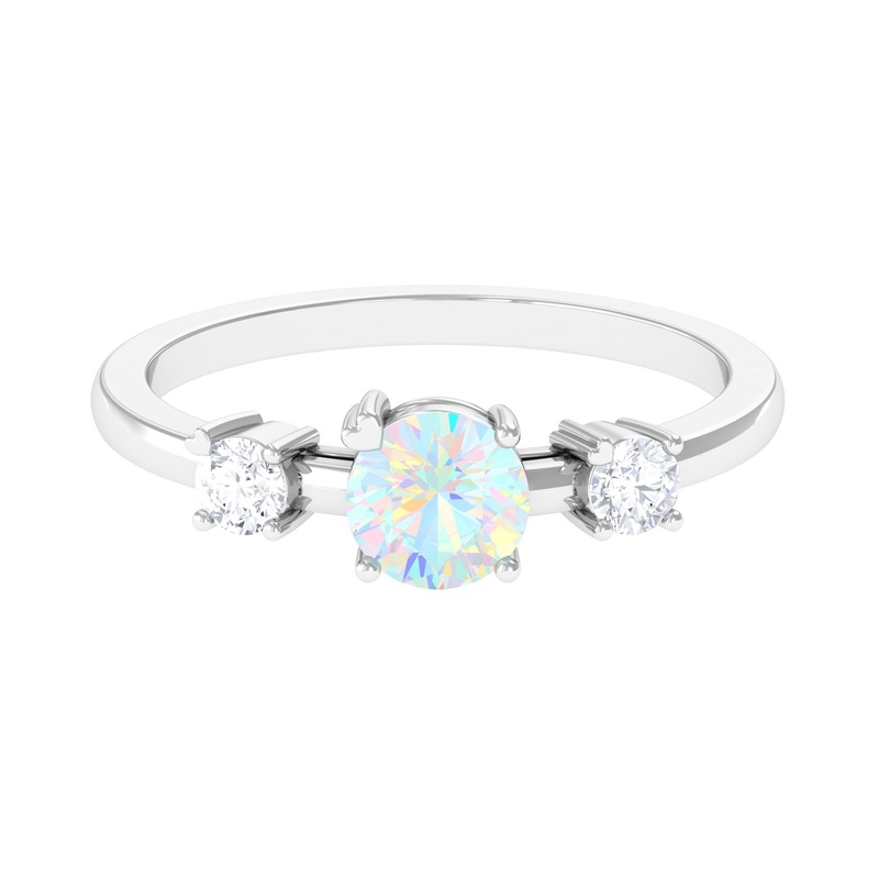 Real Ethiopian Opal and Diamond Three Stone Promise Ring