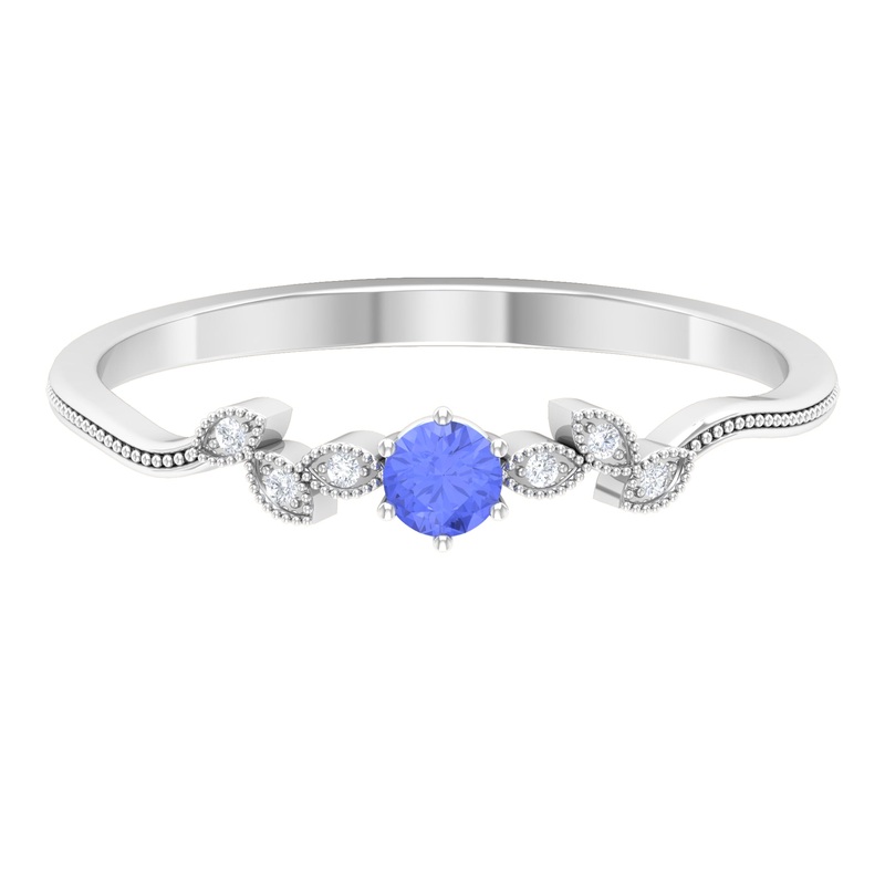 Real Tanzanite and Diamond Leaf Branch Promise Ring