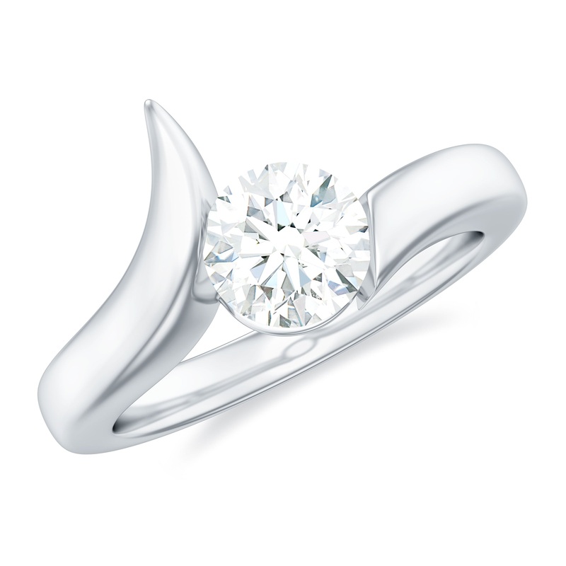 Round Certified Moissanite Solitaire Bypass Ring in Gold