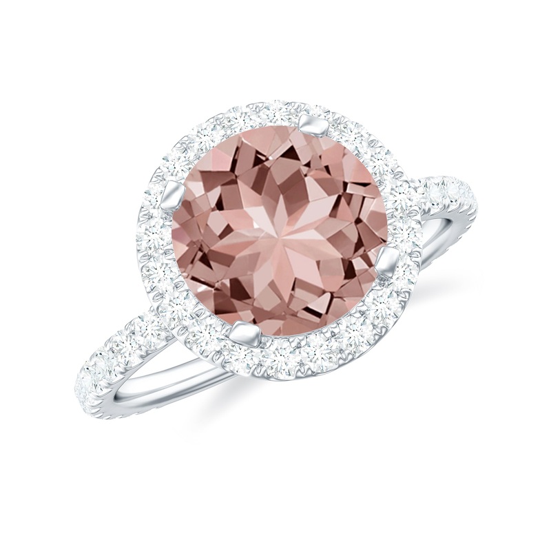 Round Morganite Halo Engagement Ring with Moissanite
